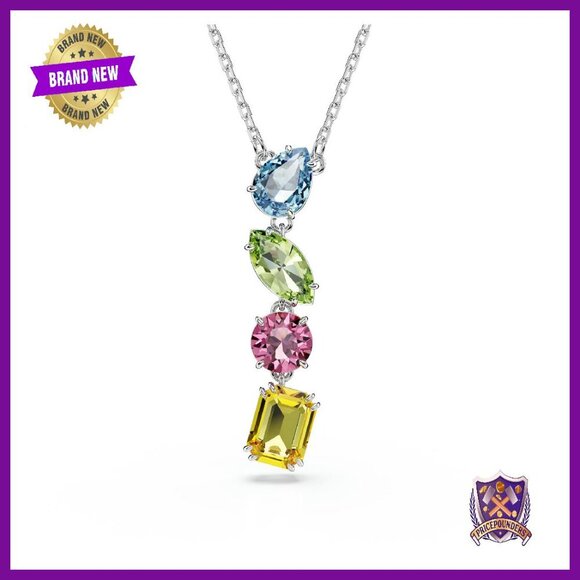 Jewelry - Rhodium Y-Necklace with Crystal Pendant, Adjustable 15-18 Inch